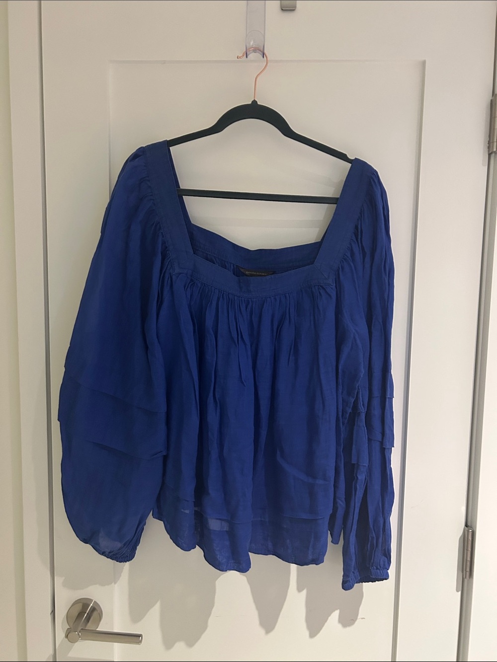 Banana Republic Cropped Royal Blue Linen Top with Square Neck